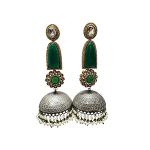 Green Stone Dome Jhumka Earrings