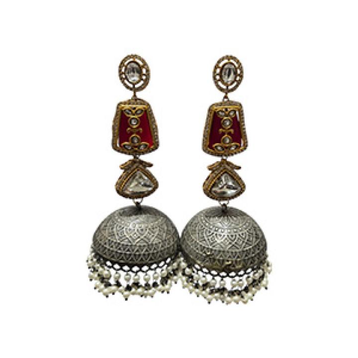 Red Meenakari Dome Jhumka Earrings