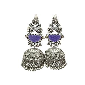Purple Stone Oxidized Jhumka Earrings
