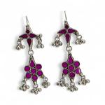 Pink Enamel Floral Dangle Earrings