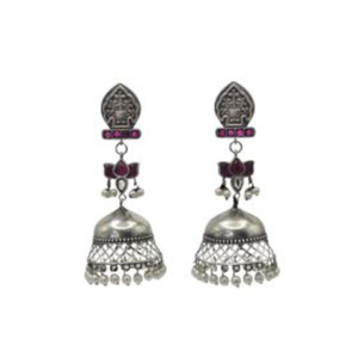 Oxidised Silver Temple Jhumka Earrings