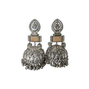 Traditional Oxidised Silver Jhumka Earrings