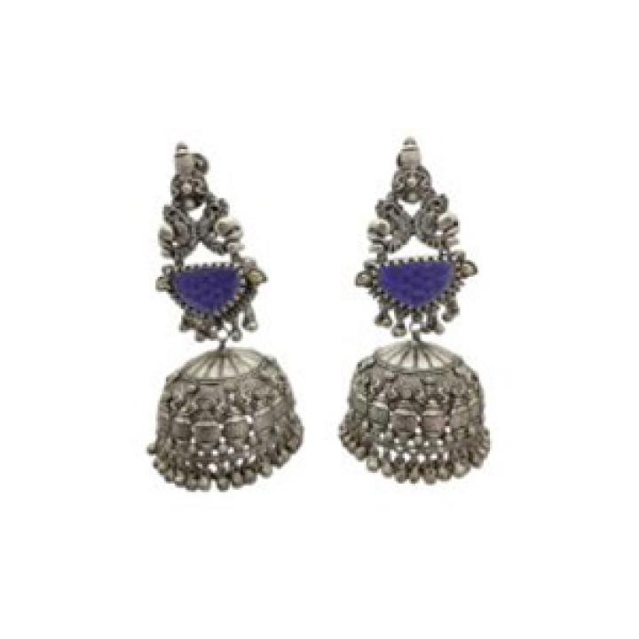 Royal Blue Silver Jhumka Earrings