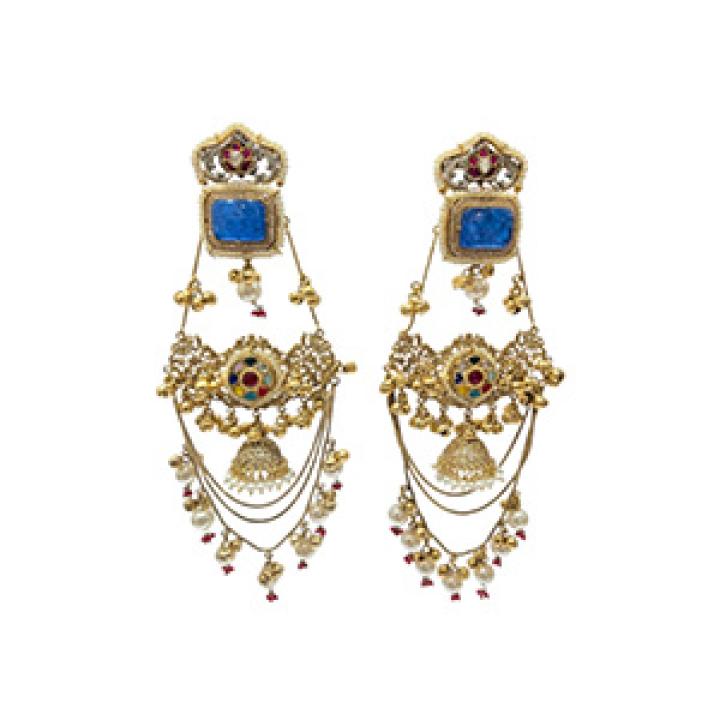Royal Blue Meenakari Chandbali Earrings