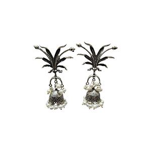 Oxidized Silver Palm Jhumka Earrings