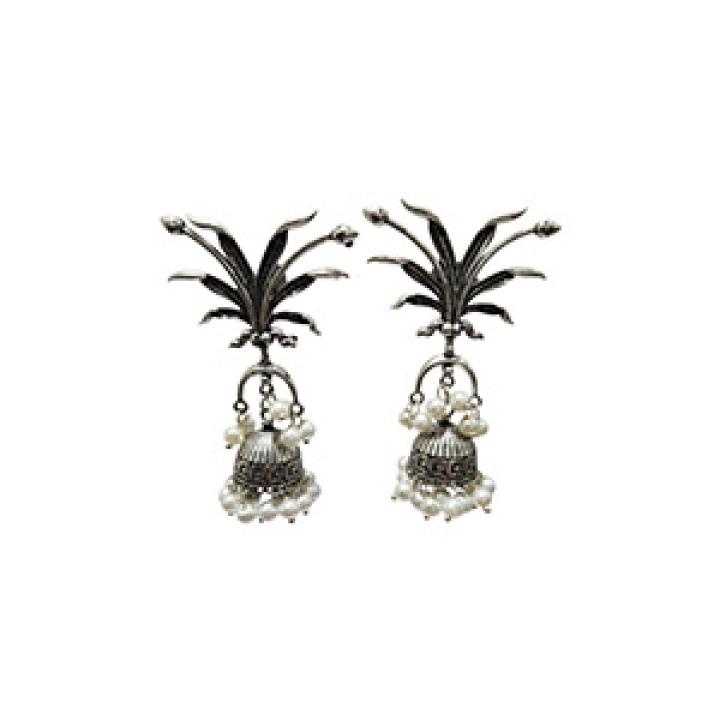 Oxidized Silver Palm Jhumka Earrings