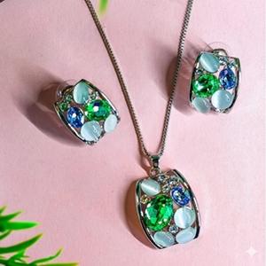 Emerald Dream Set (Silver Base with Green & Blue Stones)
