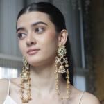 Gold-Plated Kundan Long Drop Earrings with Pearls