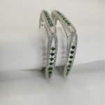 Emerald Stone Silver-Tone Geometric Kada Bangles