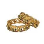 Antique Gold Peacock Design Kundan Bangles