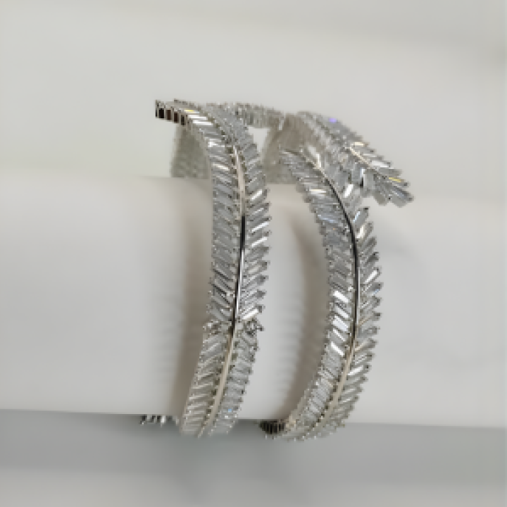 Silver Leaf-Cut Baguette CZ Bangles