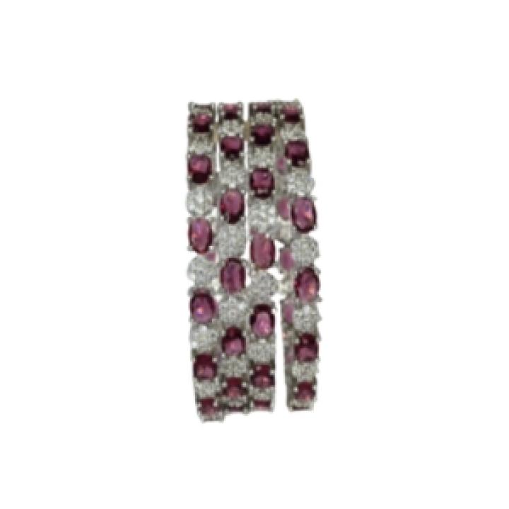 Silver Ruby Oval Stone CZ Bangles