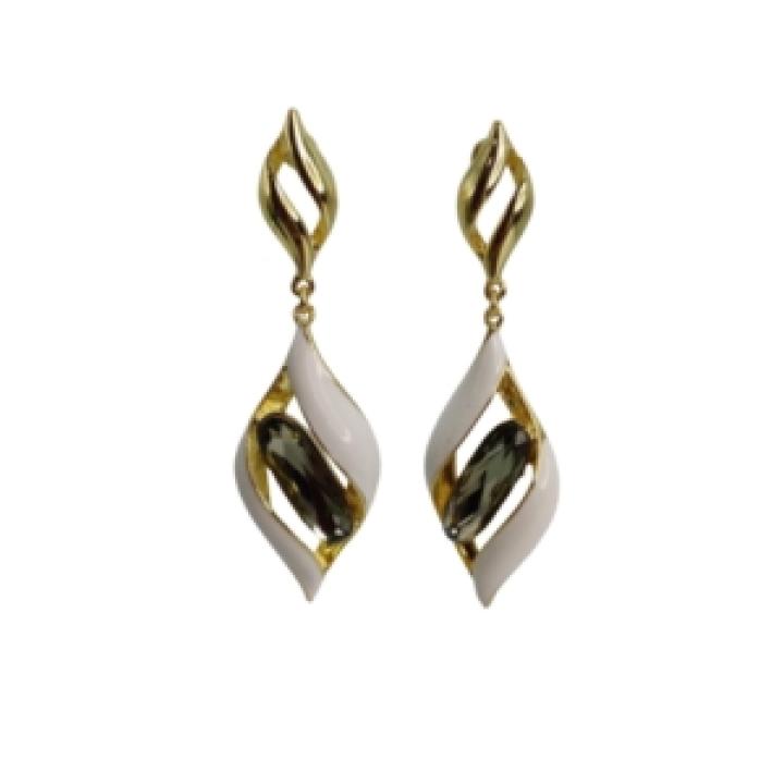 Pearl Swirl Gold Enamel Drop Earrings