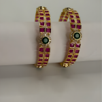 Ruby Emerald Grid-Design Gold Bangles