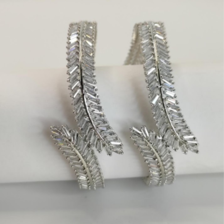 Silver Leaf-Cut Baguette CZ Bangles