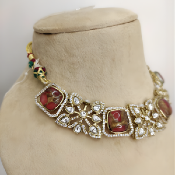 Red Royale Floral Kundan Choker Set