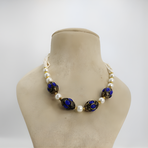 Royal Blue Enamel Pearl Bead Necklace
