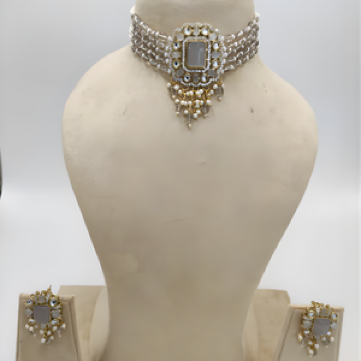 Regal Crystal Pearl Kundan Necklace Set