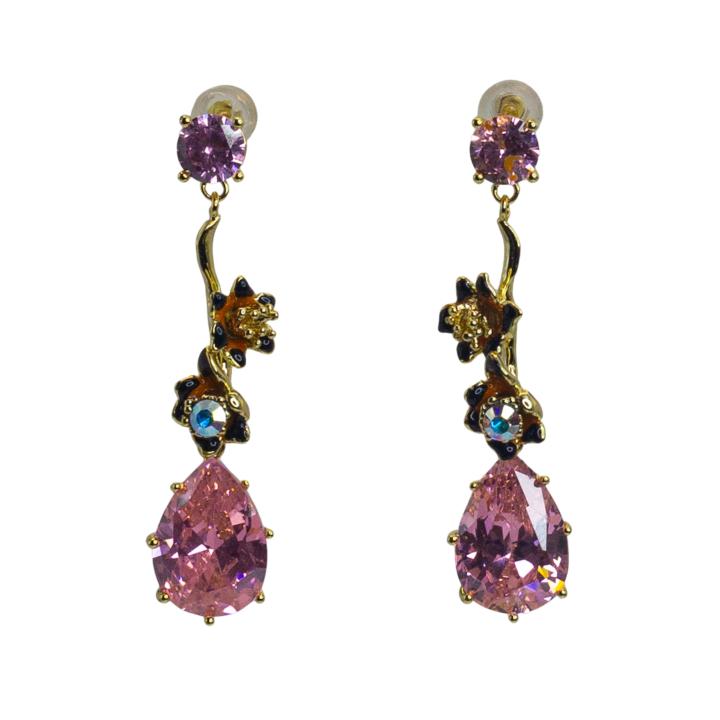 Whimsical Floral and Pink Teardrop Earrings
