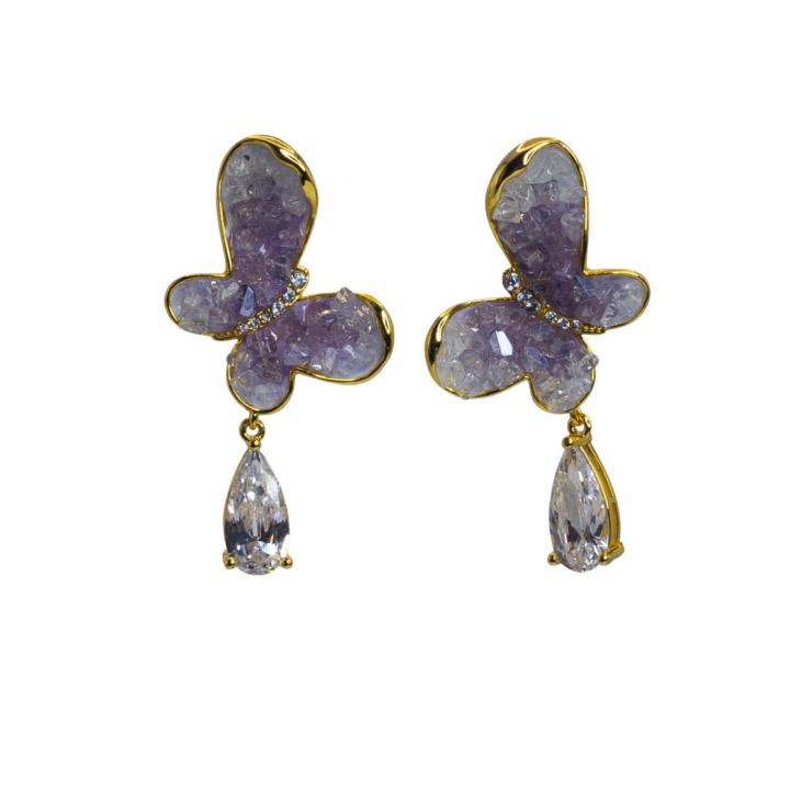 Amethyst Butterfly Drop Earrings