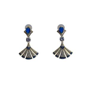 Elegant Sapphire and Diamond Fan Drop Earrings