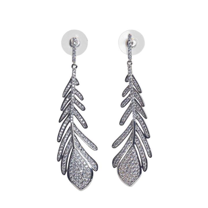 Elegant Silver Feather Drop Earrings