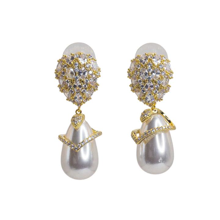 Elegant Pearl and Diamond Drop Earrings